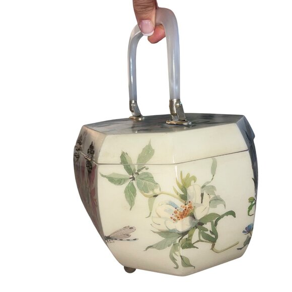 Margaret Dike Vintage Octagonal Box Cream Purse Garden Theme Signed - Picture 4 of 15